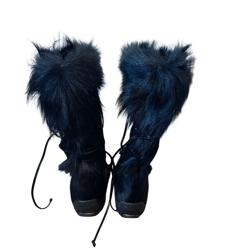 Tecnica black Real fur  Apres ski pull on boots